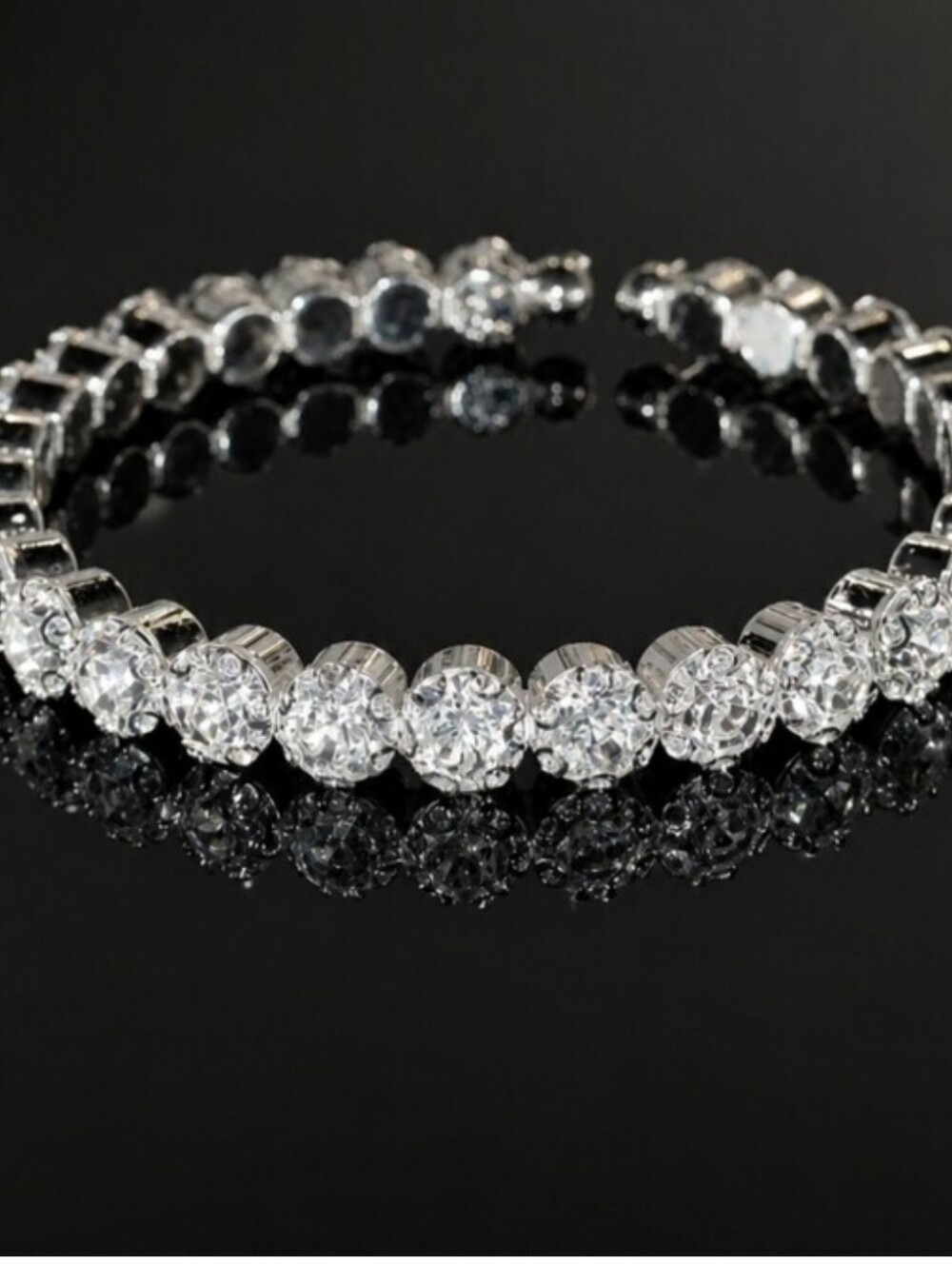 Sparkly Crystal Tennis Bracelet | Silver Tone Open Cuff Bracelet